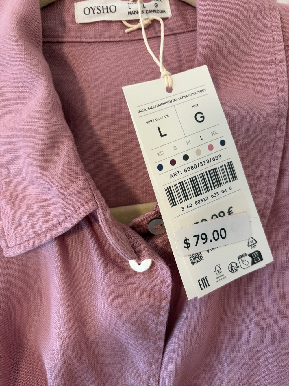 Oysho 100% linen pink button-down shirt ( washed rose)
